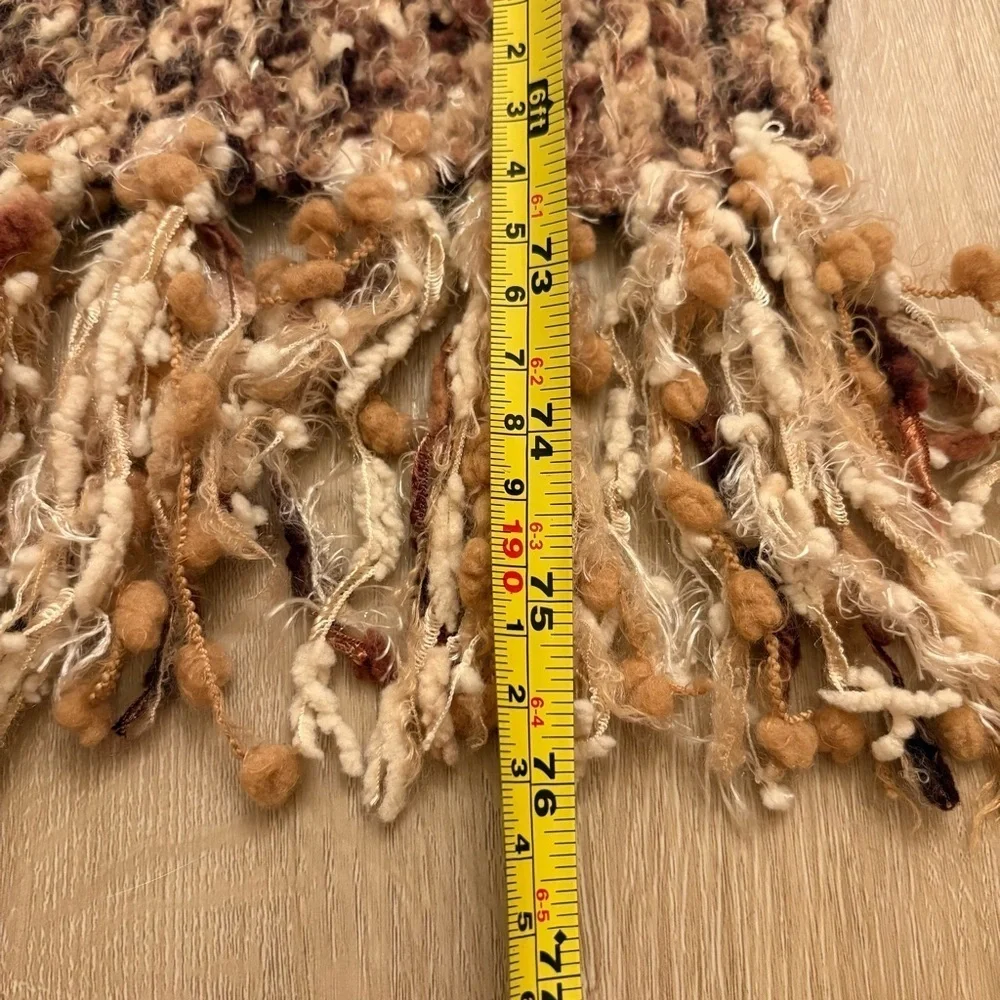 Cejon Brown Beige Textured Knit Fringe Winter Scarf Cozy